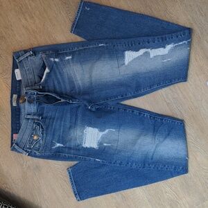 True Religion SuperSkinny Jeans, Sz. 28, Halle Mid rise, flap pocket, distressed